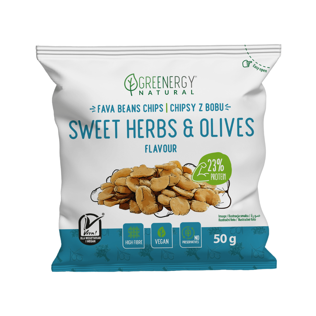 Chipsuri proteice din boabe fava – Aromă de ierburi dulci și măsline